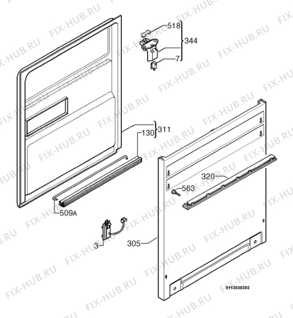 Взрыв-схема посудомоечной машины Aeg Electrolux F86070IM - Схема узла Door 003